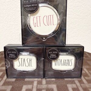 Rae Dunn GET CUTE compact mirror, STASH pill box and VITAMINS pill box